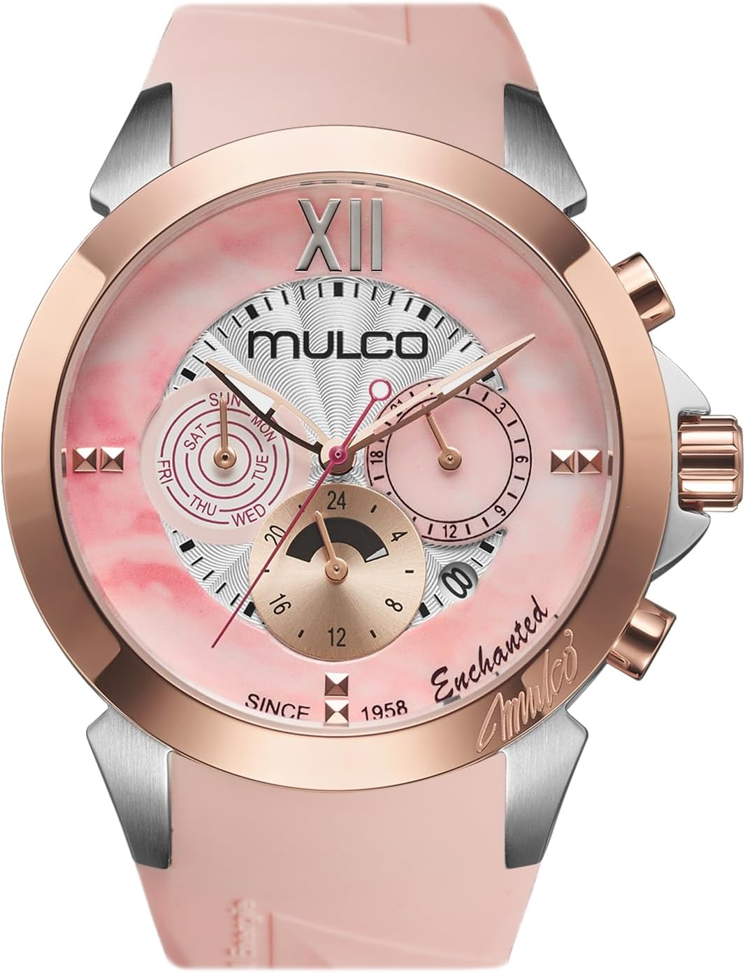 Reloj de lujo impermeable MULCO para mujer - Rose Gold, acero inoxidable, analógico