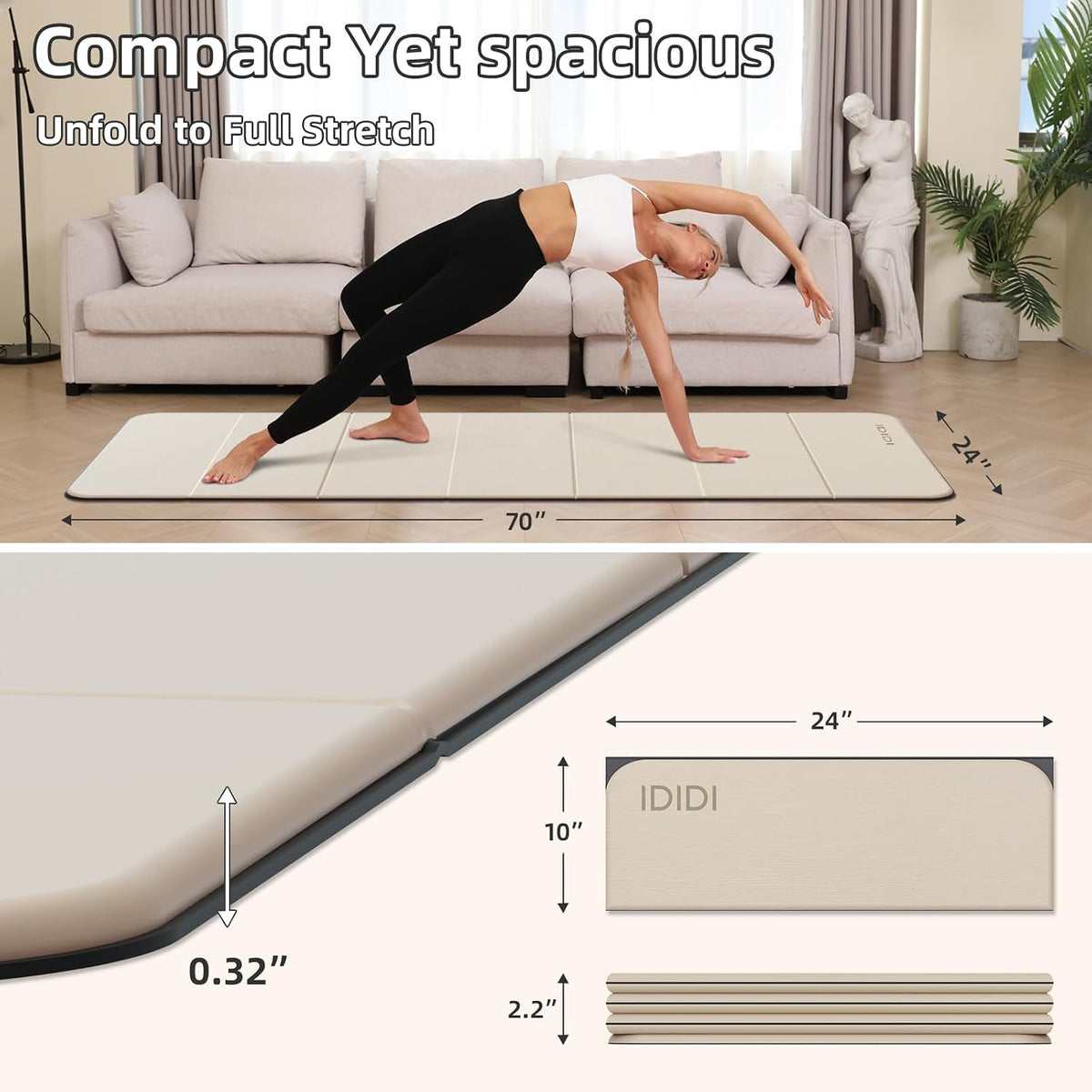 Tapete de Yoga Plegable - 70" x 24" | 0.32" (8 mm) de espesor