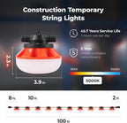 Cadena de luz LED de trabajo de 100 pies y 100 W, 18/2 SJTW