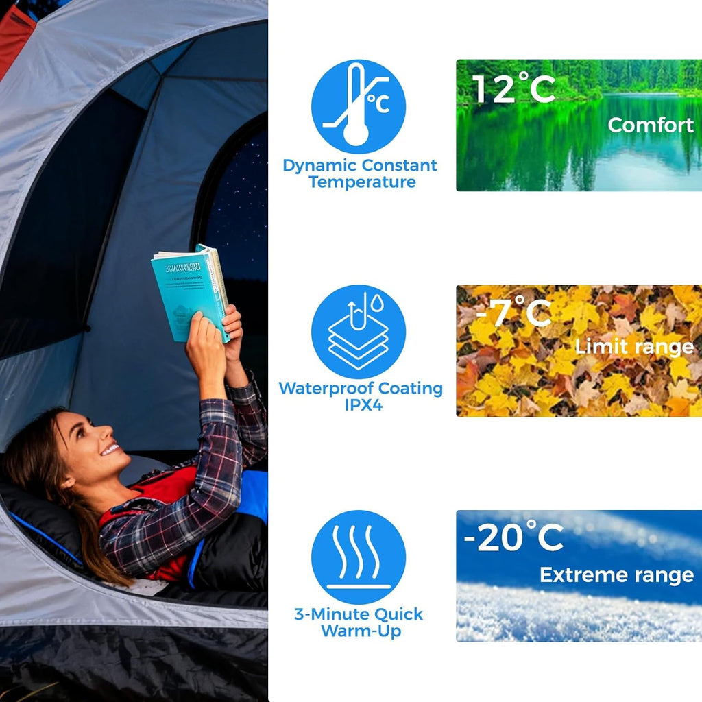 Sacos de dormir calefaccionados para adultos, camping en clima frío, 95–149°F para 4 estaciones