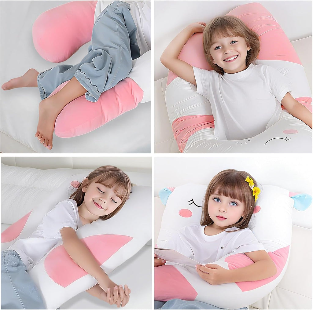 Almohadas corporales largas de felpa en forma de U de 47x23 pulgadas para niños, almohada grande y suave de animal de peluche unicornio para dormir, peluches grandes y lindos, funda lavable