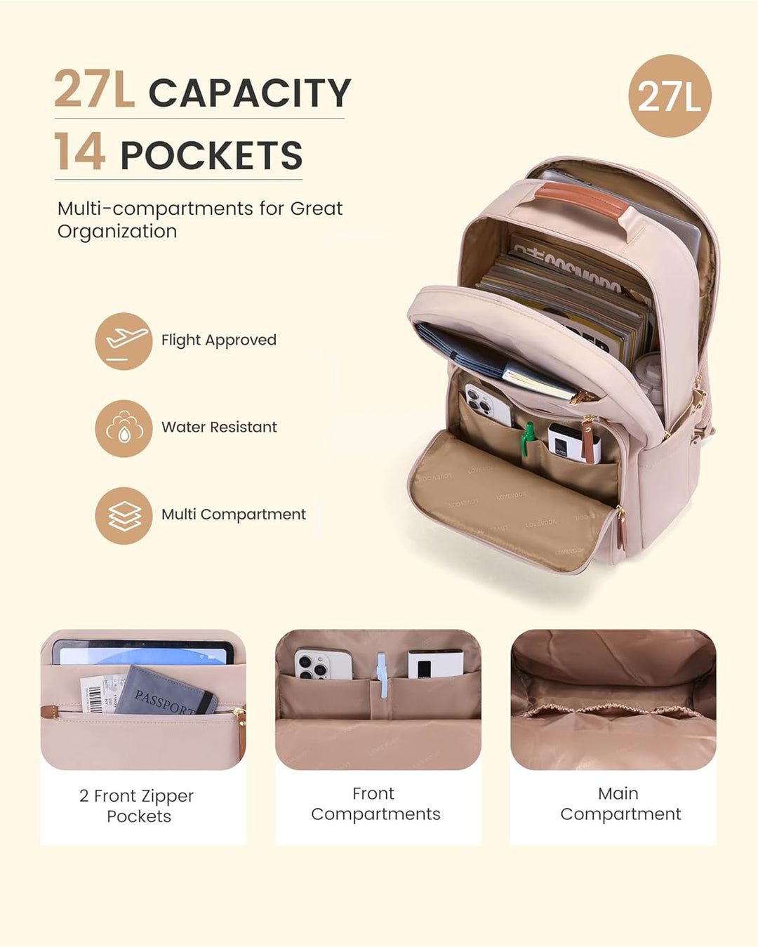 LOVEVOOK - Mochila para laptop de mujer, mochila de 15.6" para...