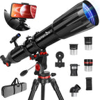 Telescopio HETEKAN para adultos de alta potencia, apertura de 3.543 in, refractor de 35.433 in