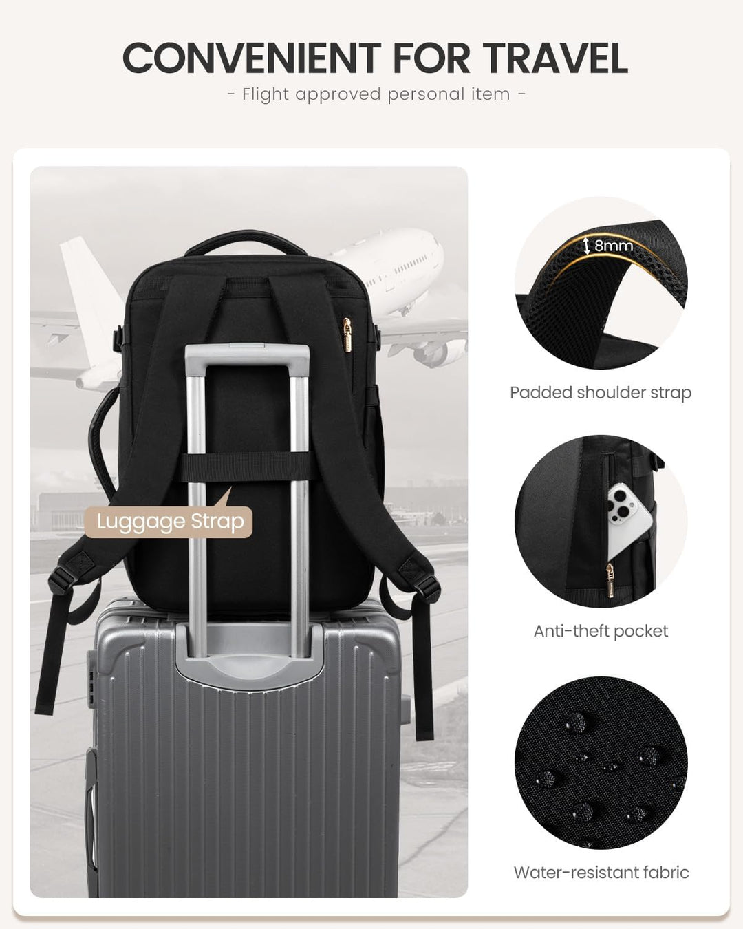 LOVEVOOK Mochila de viaje de 40 L para mujeres y hombres, mochila g...