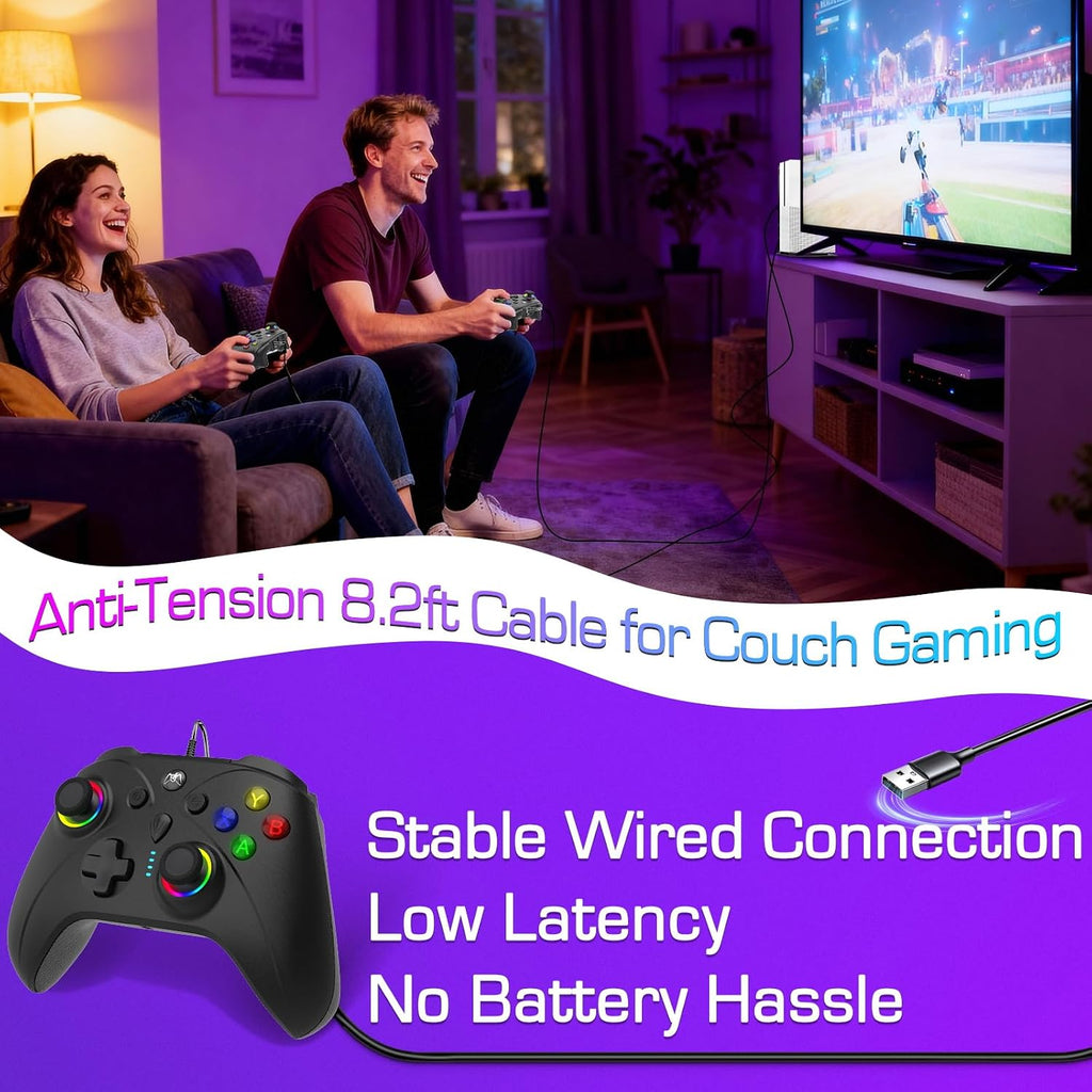 UGAME Controlador por Cable para Xbox para Xbox One/Series S/X y PC, Control con Tasa de Sondeo de 1000Hz, Palancas Sin Deriva, Paddles Personalizables, Turbo, Control Remoto, Iluminación RGB (Negro)