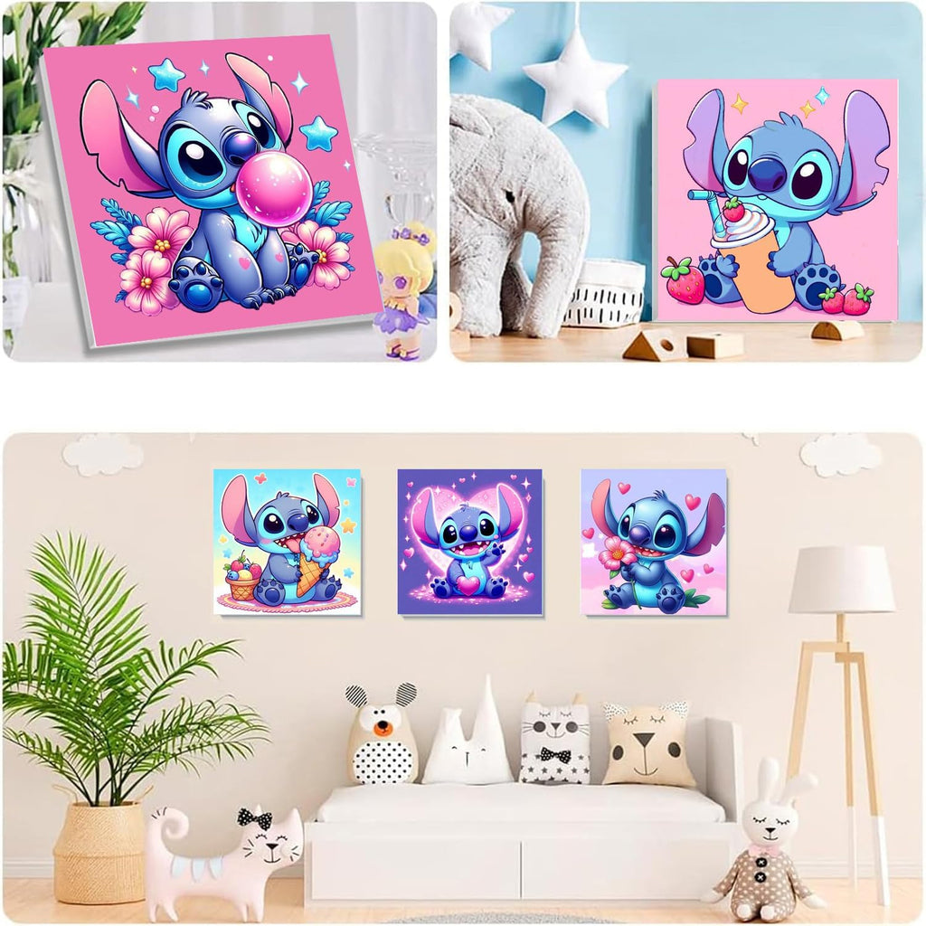 CraftyTime Pack de 6 Kits de Pintura por Números de Dibujos Animados para Niños con Lienzo con Marco, Pintura por Números para Niños de 4-8-12 años, Kits de Pintura Acrílica y al Aceite Fáciles para