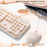 Teclado y mouse inalámbricos, 104 teclas redondas MOFII máquina de...