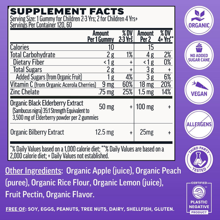 Llama Naturals Gomitas de saúco para niños, veganas, suplemento org...