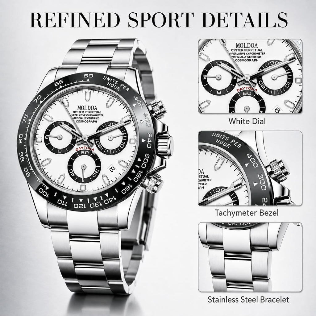 MASTOP Pagani Design Daytona Homage - Reloj de pulsera para hombre, diseño de panda, analógico, de cuarzo, con movimiento japonés, cronógrafo, de lujo, correa de silicona, impermeable, para negocios