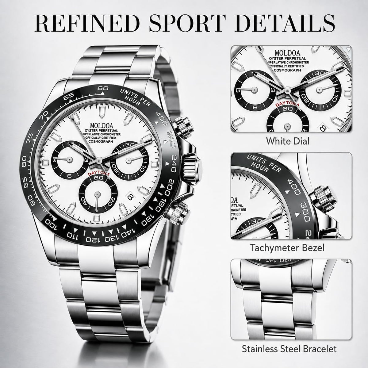 MASTOP Pagani Design Daytona Homage - Reloj de pulsera para hombre, diseño de panda, analógico, de cuarzo, con movimiento japonés, cronógrafo, de lujo, correa de silicona, impermeable, para negocios