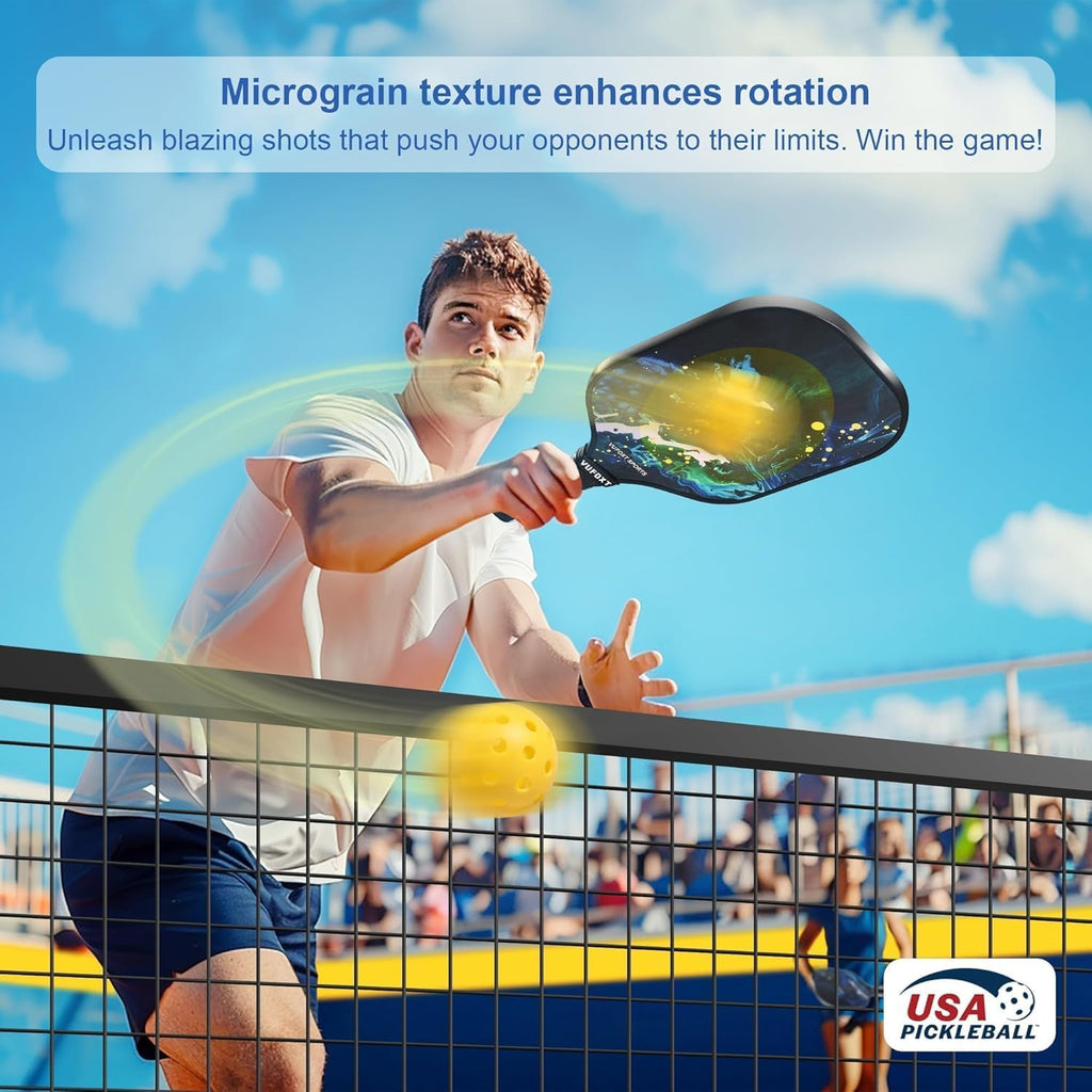 Juego de 2/4 palas de pickleball aprobadas por USAPA, juego de bolas de fibra de carbono aprobadas por USAPA – Núcleo de panal de polipropileno de 0.551 in de raquetas ligeras de pickleball – Adecuado