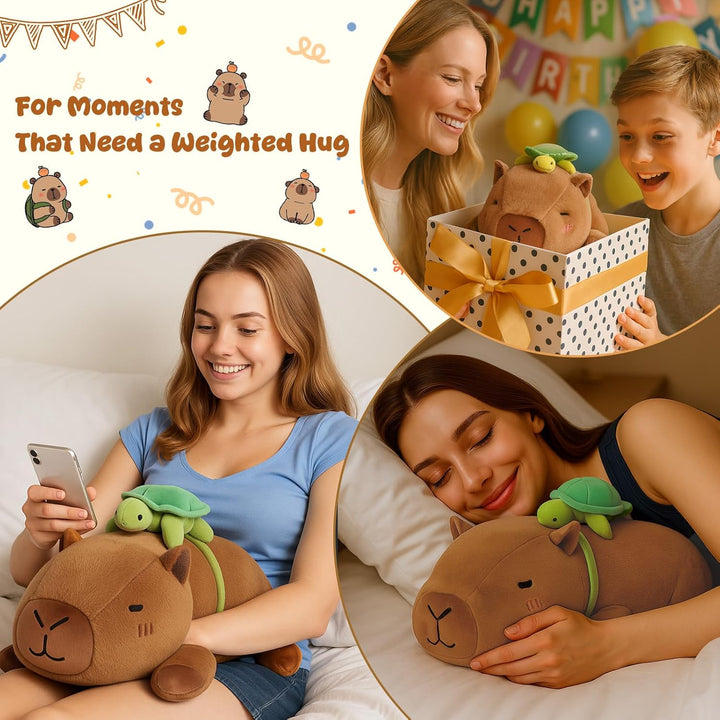 SQEQE - Peluche con peso de capibara con mochila de tortuga, juguet...