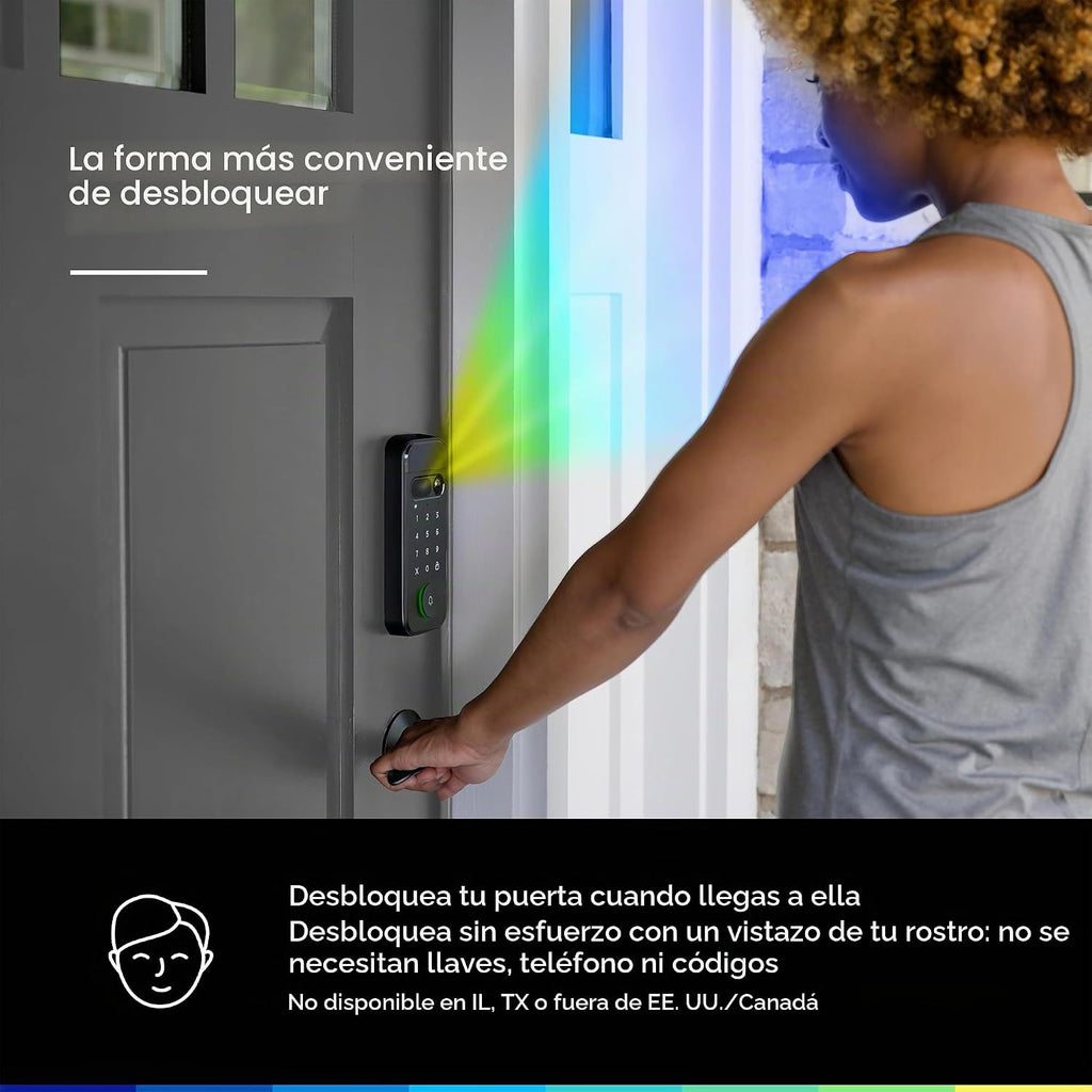 myQ Secure View™ Cerradura inteligente 3 en 1 con cámara de timbre de video HDR 2K, acceso facial, acceso de huellas dactilares, control PIN y aplicaciones: entrada inteligente con cámara incorporada