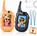 Walkie talkies de video para niños, cámara abatible y linterna, paquete de