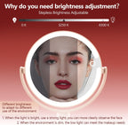 MIYADIVA Espejo de maquillaje con luces, espejo de aumento 20X con luz e interruptor táctil, espejo de tocador con 3 luces de color y 80 LED, espejos ampliados iluminados de 2 lados de 8.8 pulgadas, rosa