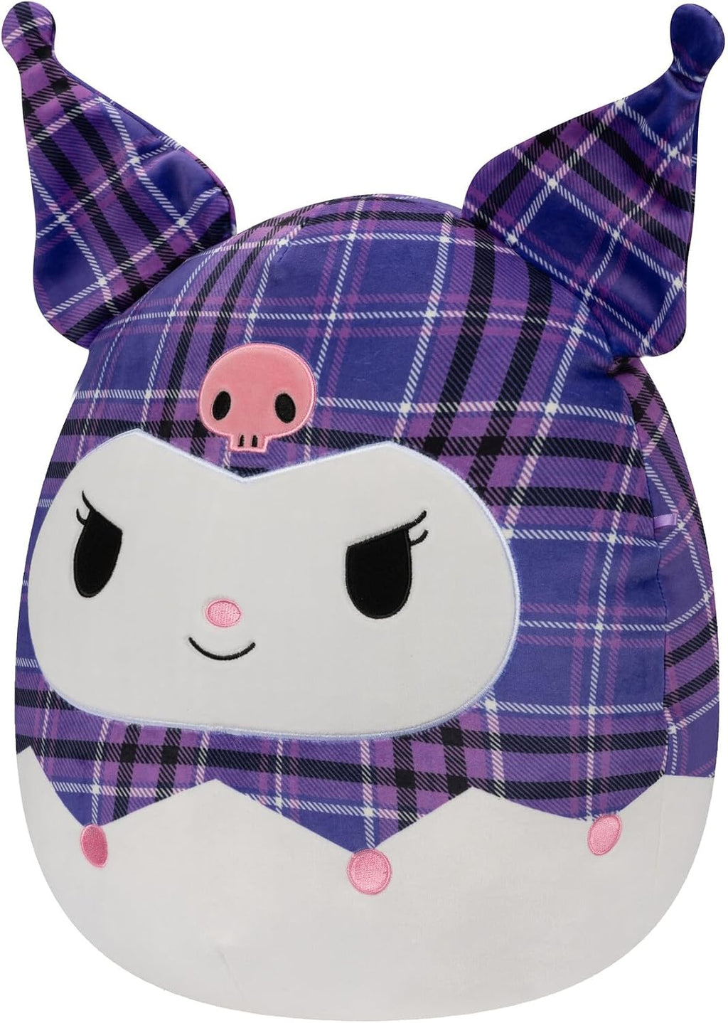 Squishmallows Original Sanrio - Peluche de Kuromi de 14 pulgadas con cuadros morados, grande y ultrasuave, peluche oficial de Jazwares