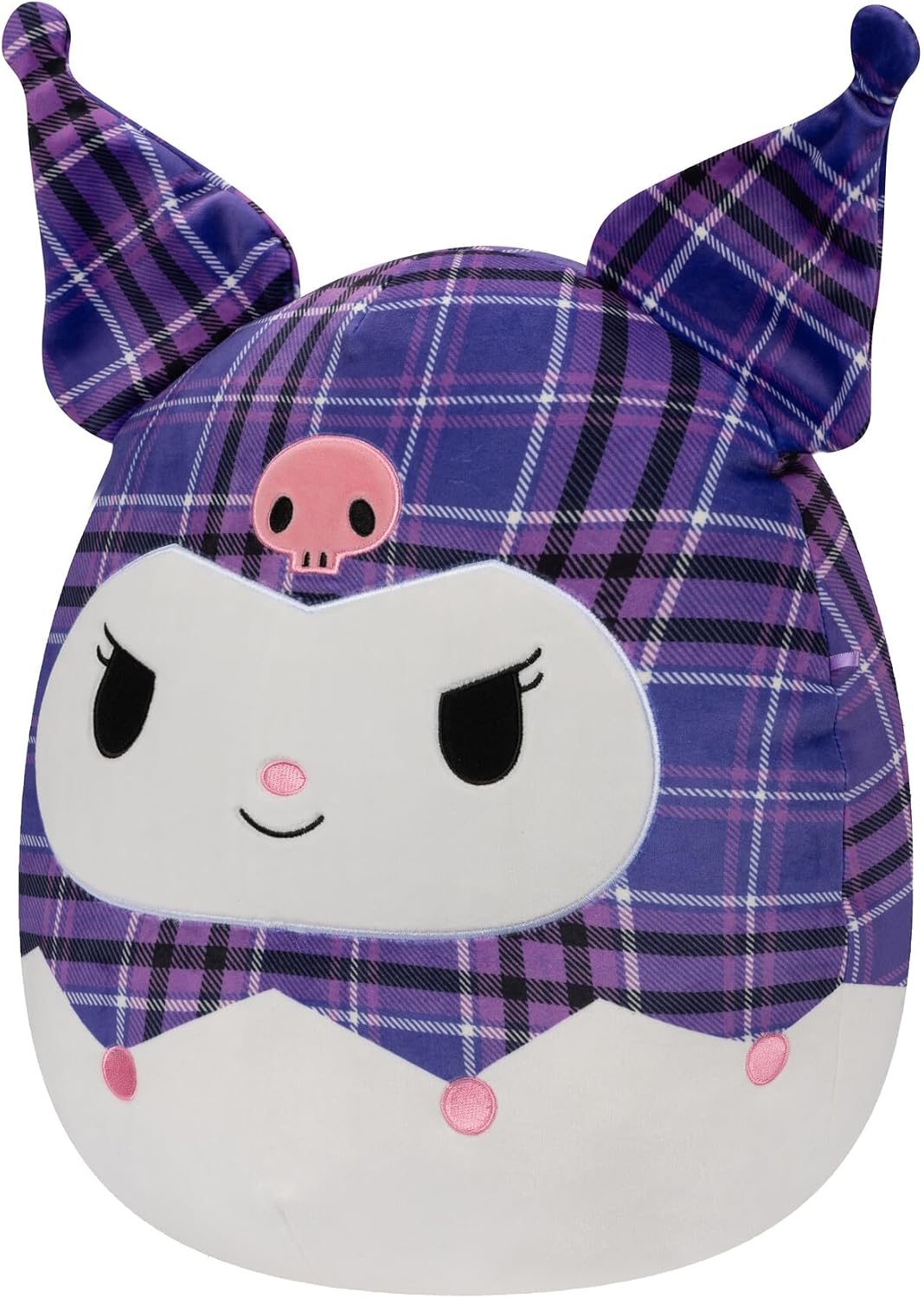 Squishmallows Original Sanrio - Peluche de Kuromi de 14 pulgadas con cuadros morados, grande y ultrasuave, peluche oficial de Jazwares