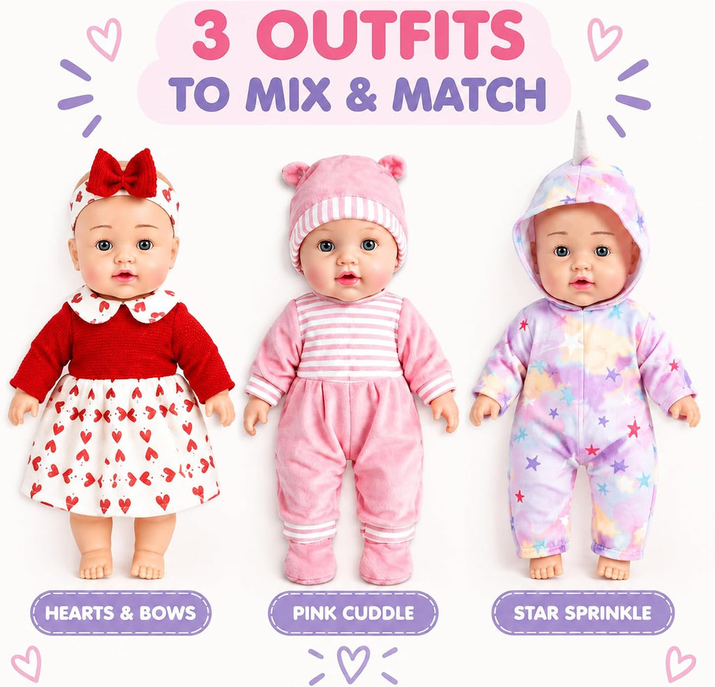 AuntyFey Juego de muñecas de bebé de 12 pulgadas, moisés para muñeca con