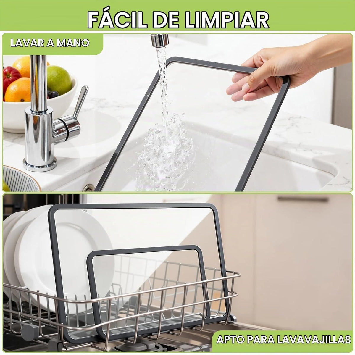 Tabla de cortar de vidrio templado de 8 x 12 pulgadas y 12 x 16 pulgadas, tabla de cortar de vidrio para encimera de cocina, anillo de goma antideslizante, apta para lavavajillas