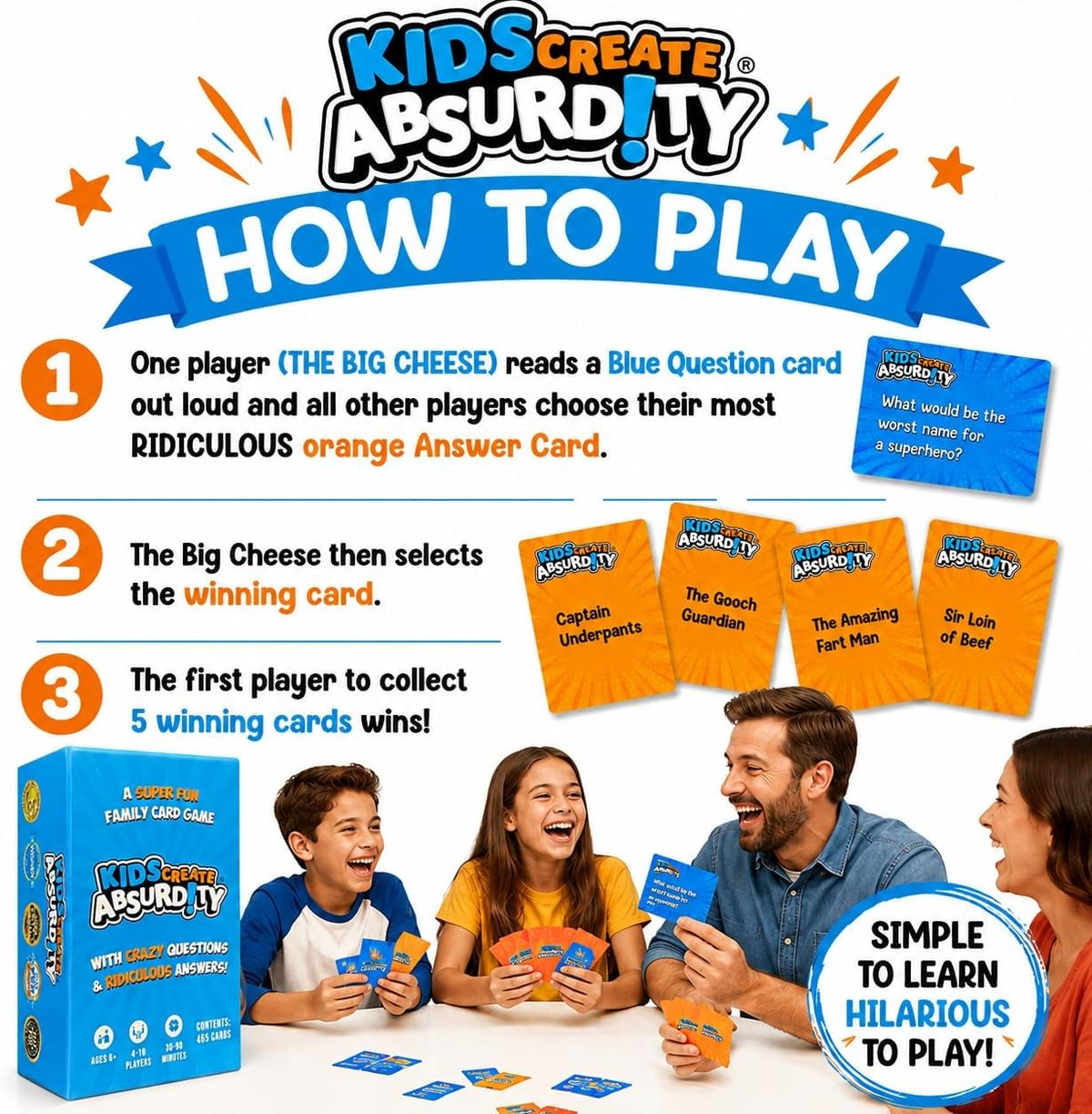 Kids Create Absurdity - Juego de cartas divertido para niños, juego familiar, risa hasta que llores, un divertido juego de cartas para rellenar el espacio en blanco para edades de 6 a 12 años