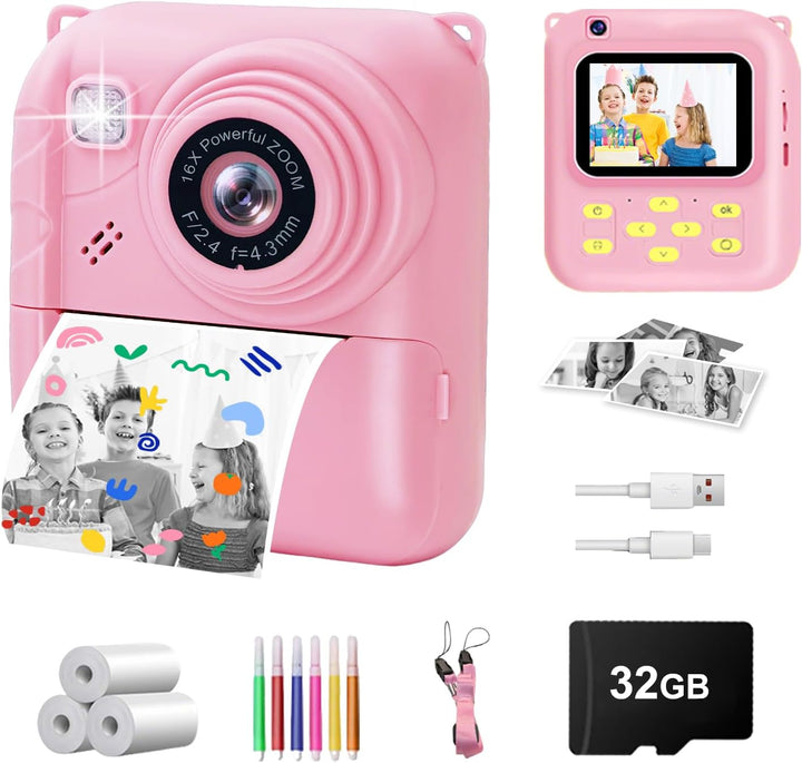 Cámara de impresión instantánea para niños, cámara de video 1080P c...