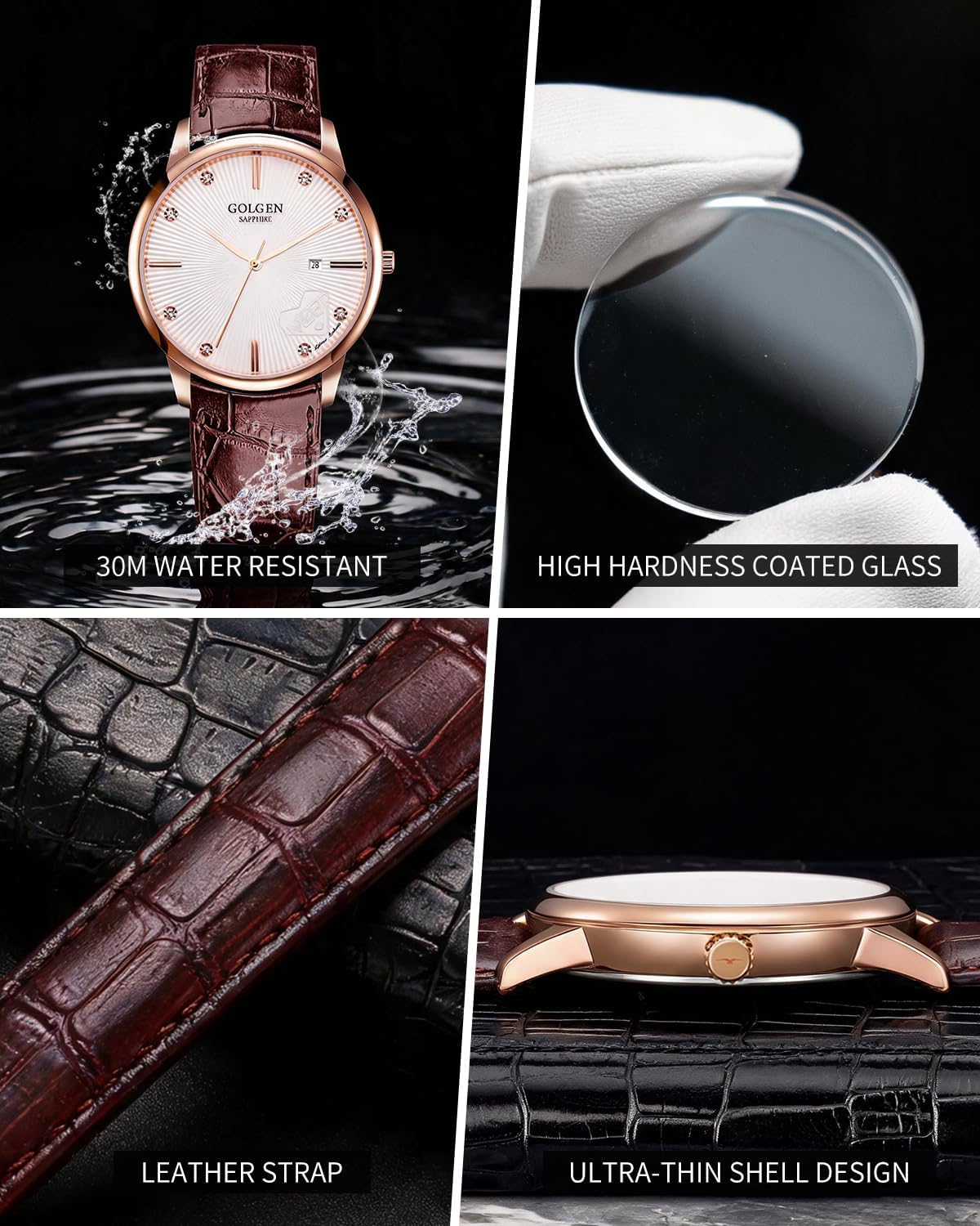 Reloj de vestir minimalista para hombre, clásico movimiento de cuarzo japonés, reloj de pulsera casual de negocios con ventana de fecha única, resistente a los arañazos