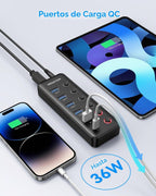 WENTER, hub USB 3.0 de 6 puertos, alimentado