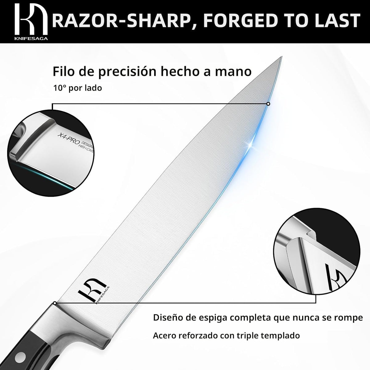KnifeSaga Juego de Cuchillos Japoneses con Afilador, Premium, Afilado de Navaja, 15 Piezas