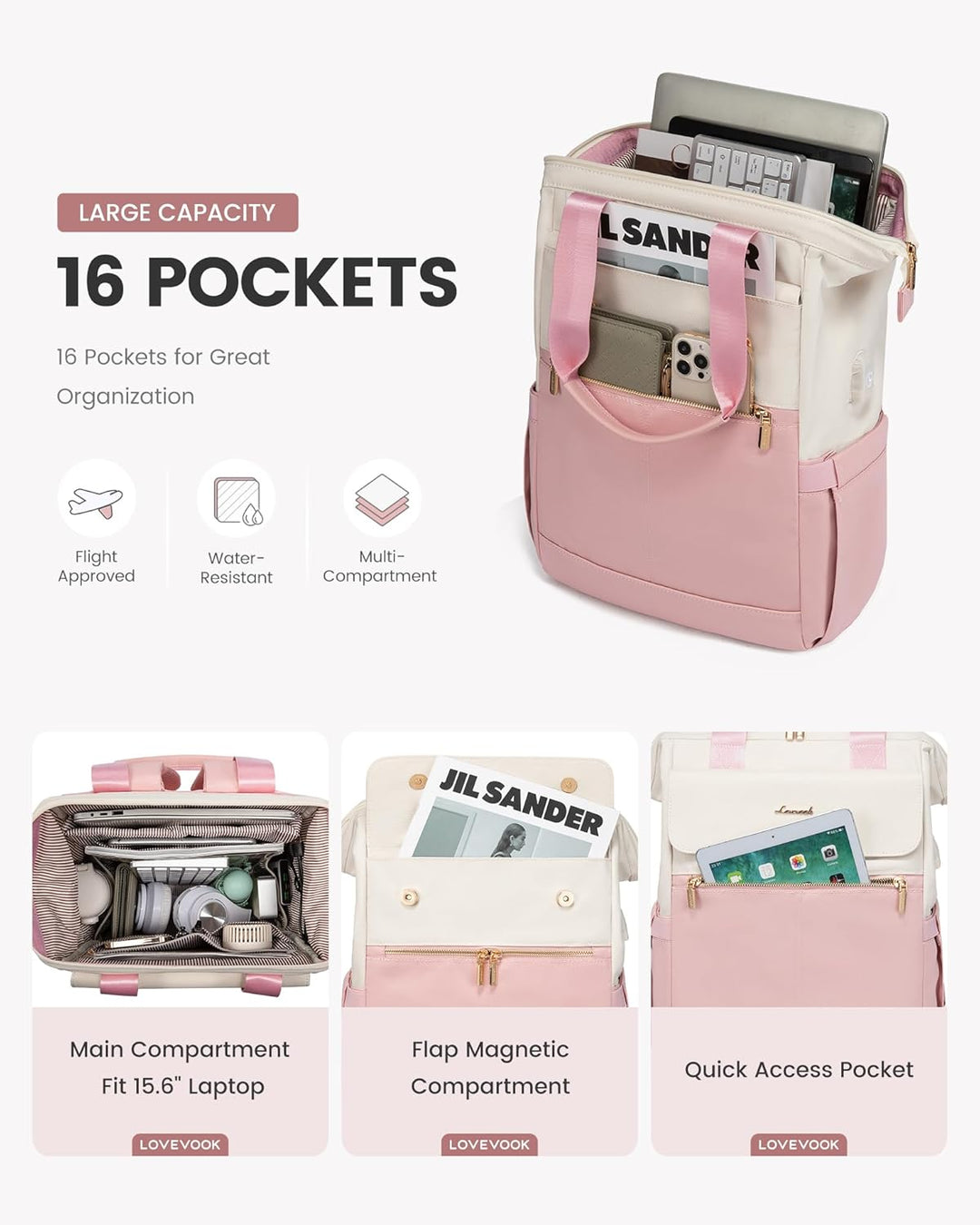 LOVEVOOK Mochila para laptop para mujeres, mochila de trabajo conve...