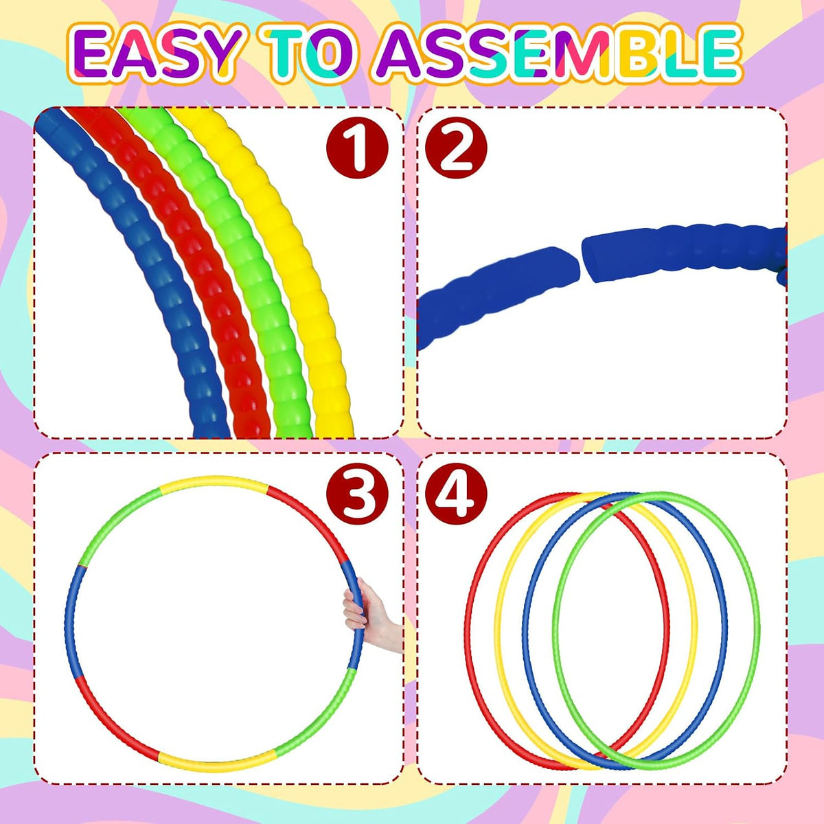 12 piezas de aro de juguete para niños - Aro desmontable y ajustable de colores para ejercicio, anillo de plástico para niños, gimnasia para adolescentes, equipo de agilidad para perros