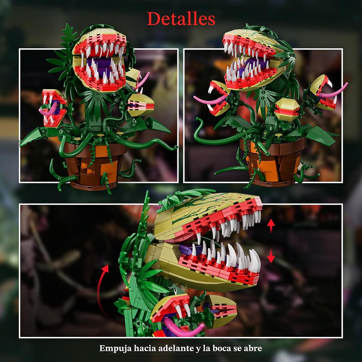 Audrey II - Juego de 2 bloques de construcción botánicos de plantas de piraña compatibles con Lego, kit de juguetes de terror, decoración de tienda de flores, decoración y regalo para fanáticos de las