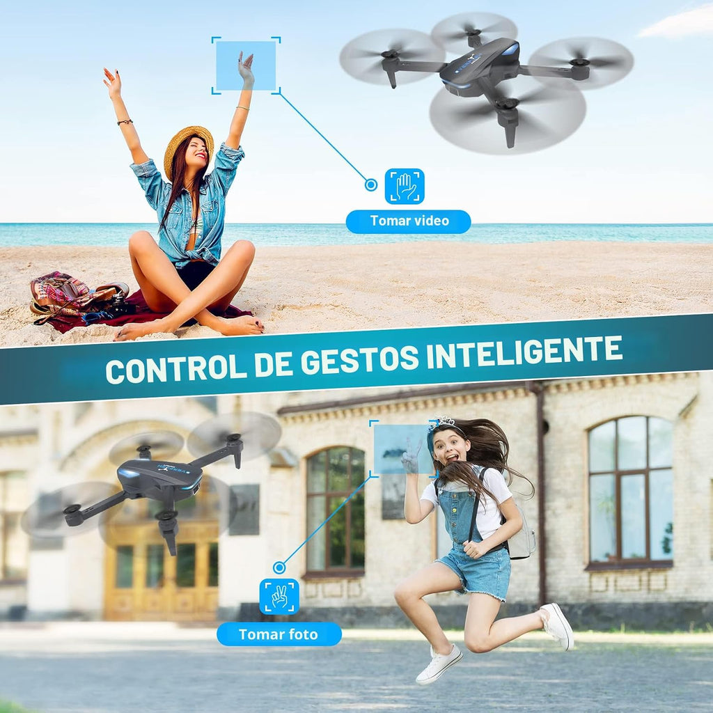 Dron con cámara de 1080P para principiantes y adultos, cuadricóptero plegable con control remoto y control de voz, opción de gestos para tomar selfies, control de altitud, inicio con una tecla