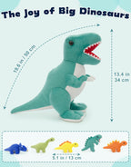 Muiteiur Animal de peluche de dinosaurio azul con 5 bebés, juego de peluche