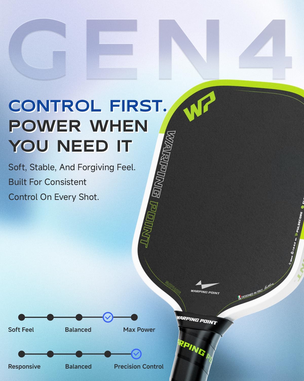Warping Point Sophon - Raqueta de pickleball con núcleo de espuma de triple respuesta con superficie de fibra de carbono Aero Fusion diseñada para potencia controlada y precisión consistente, cuerpo