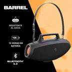 Skullcandy Barrel Bocina Bluetooth Boombox — Bocina portátil inalámbrica resistente al agua, con modo de luces LED, batería de 12 horas, Multi-Link y salidas de carga USB-C y USB-A (Negro)