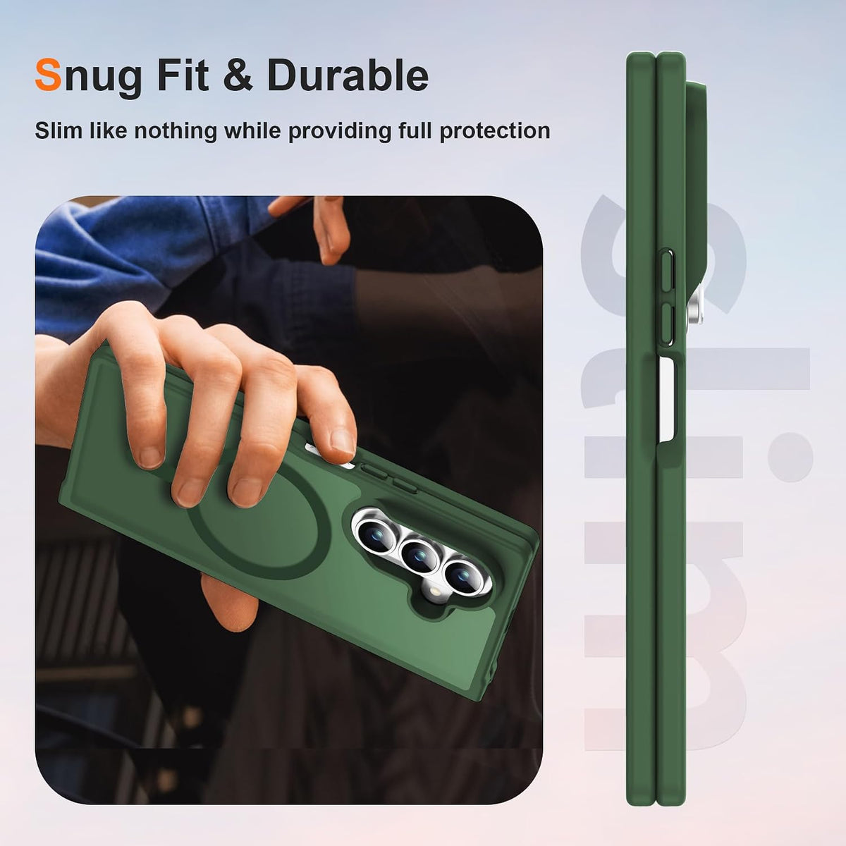 ORETECH Magnético para Samsung Galaxy Z Fold 7 Funda, Protector Translúcido Antideslizante PC Rígido Amortiguador para Samsung Z Fold 7 - Verde