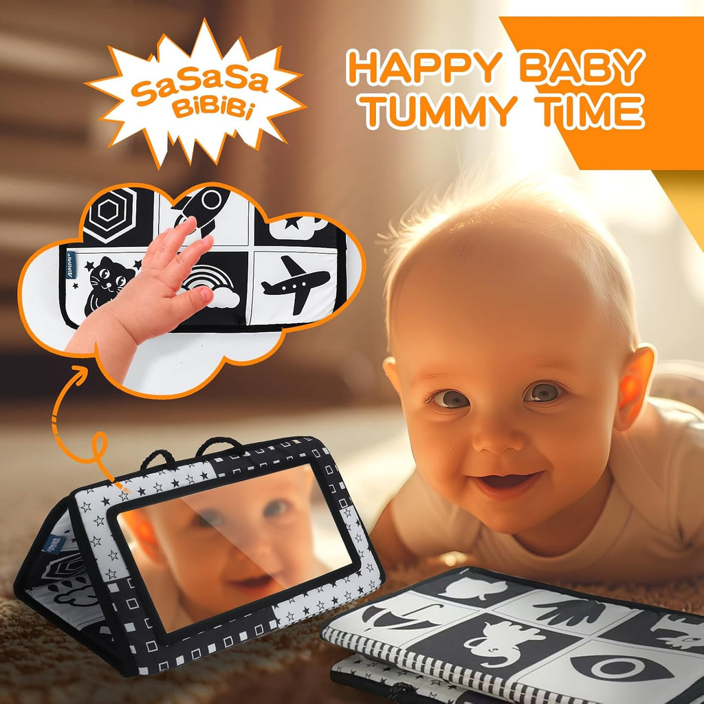 Juguetes Montessori para bebés de 0 a 6 meses, juego educativo de aprendizaje 6 en 1 para recién nacidos, regalos para niños pequeños, incluye tambor giratorio, caja de permanencia de objetos, espejo de tiempo abdominal para bebés y más