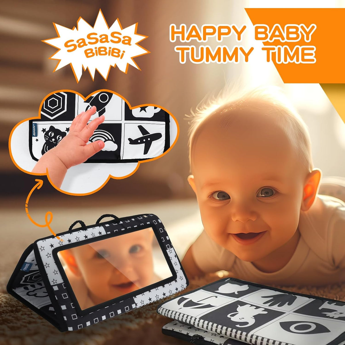 Juguetes Montessori para bebés de 0 a 6 meses, juego educativo de aprendizaje 6 en 1 para recién nacidos, regalos para niños pequeños, incluye tambor giratorio, caja de permanencia de objetos, espejo de tiempo abdominal para bebés y más