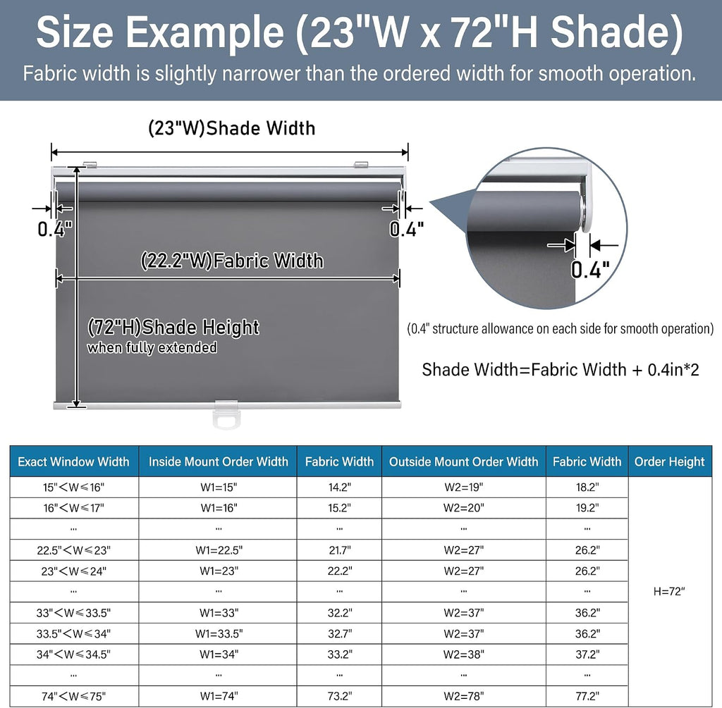 AOSKY Persianas Enrollables Sin Cable Opacas para Ventanas Oscurecimiento de Habitación Persianas Enrolladas con Sistema de Resorte, Protección UV Persianas de Ventana Persianas de Puerta para Hogar y