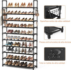 VTRIN Zapatero de 10 niveles, organizador de zapatos alto de gran capacidad con dos ganchos, estante de zapatos de metal resistente para entrada, armario, dormitorio