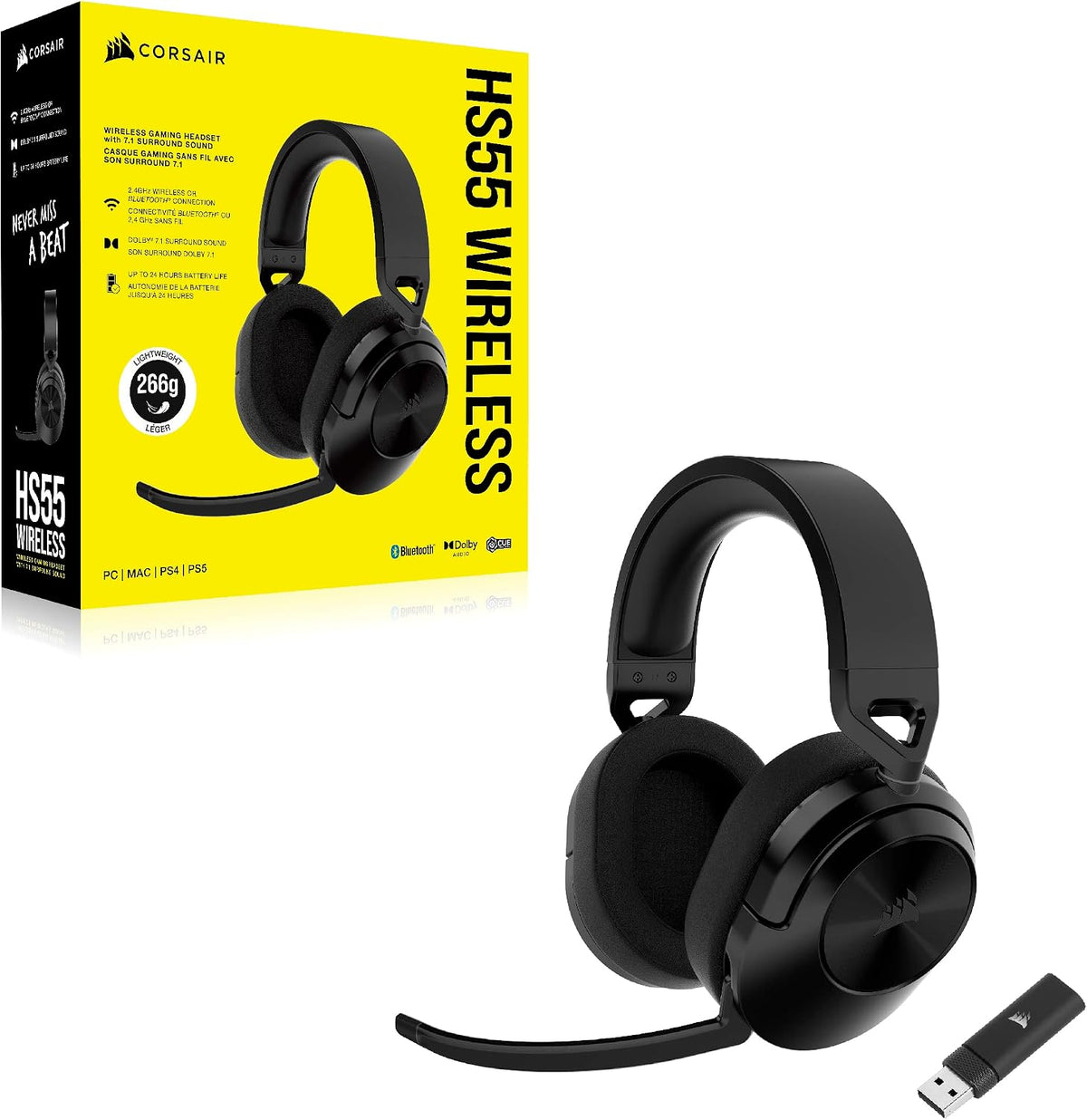 Corsair Auriculares inalámbricos para juegos ligeros multiplataforma HS55