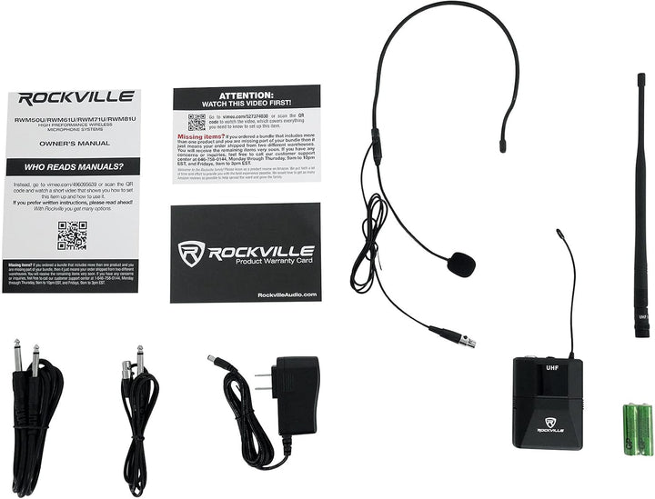 Rockville RWM61U - Sistema de micrófono inalámbrico UHF profesional...