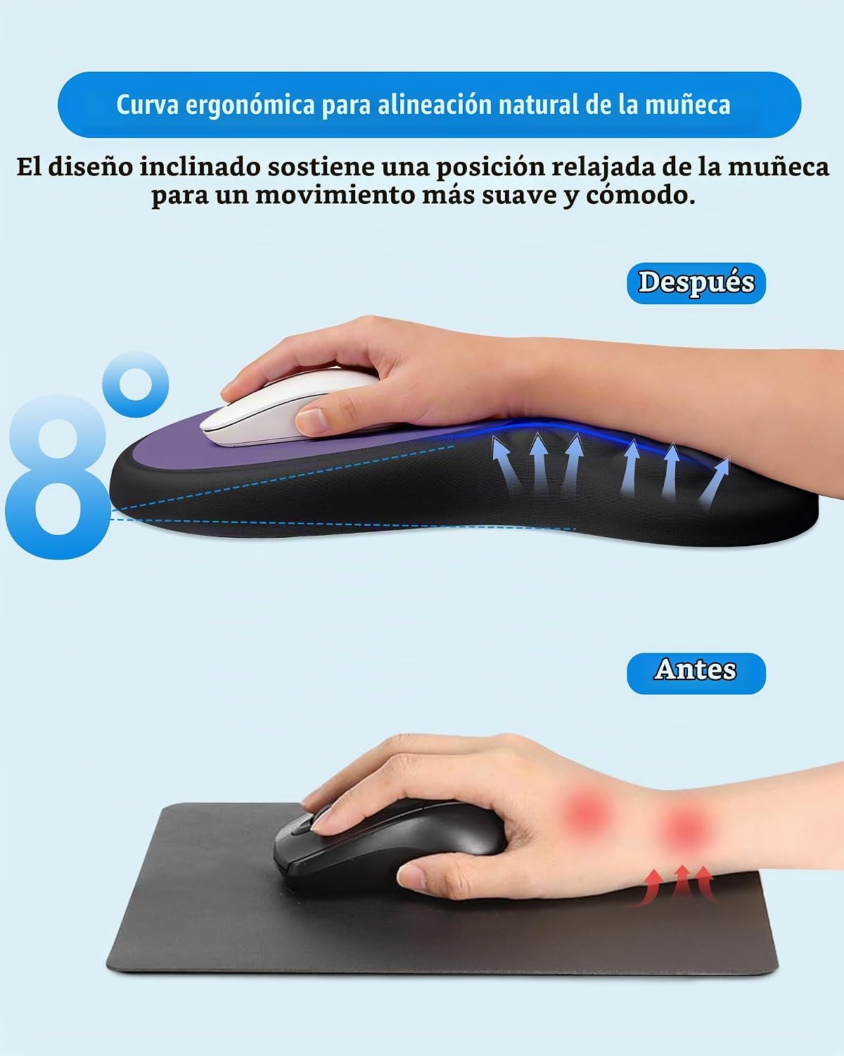 Alfombrilla ergonómica para mouse con reposamuñecas de espuma viscoelástica