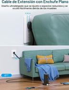 Regleta de alimentación de torre con múltiples salidas, protector de sobretensiones de enchufe plano, cable de extensión de torre con 12 tomas de CA, 4 puertos USB (2 USB C), cable de 6 pies