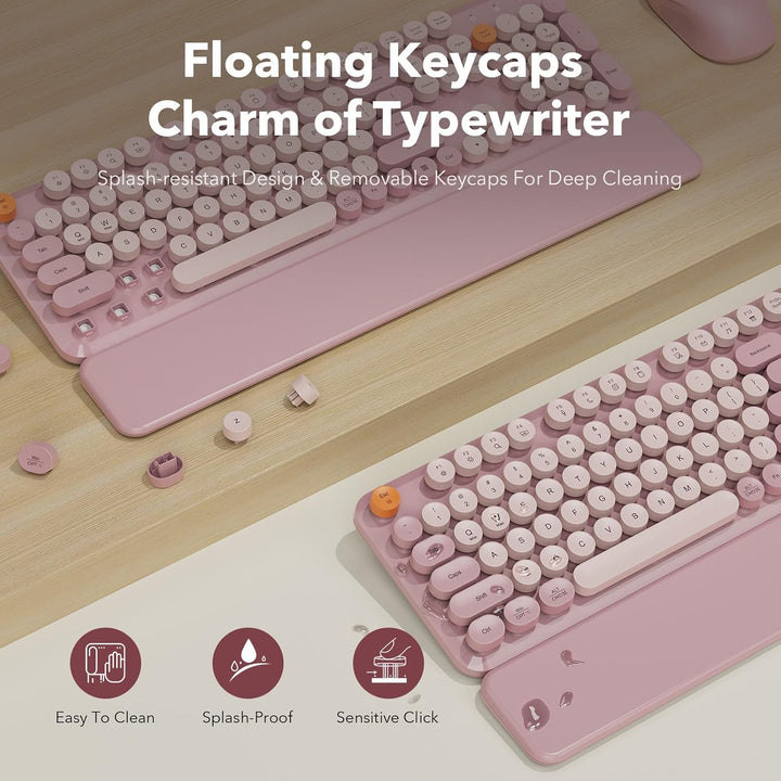 Combo de teclado y mouse inalámbricos, teclado estilo máquina de es...
