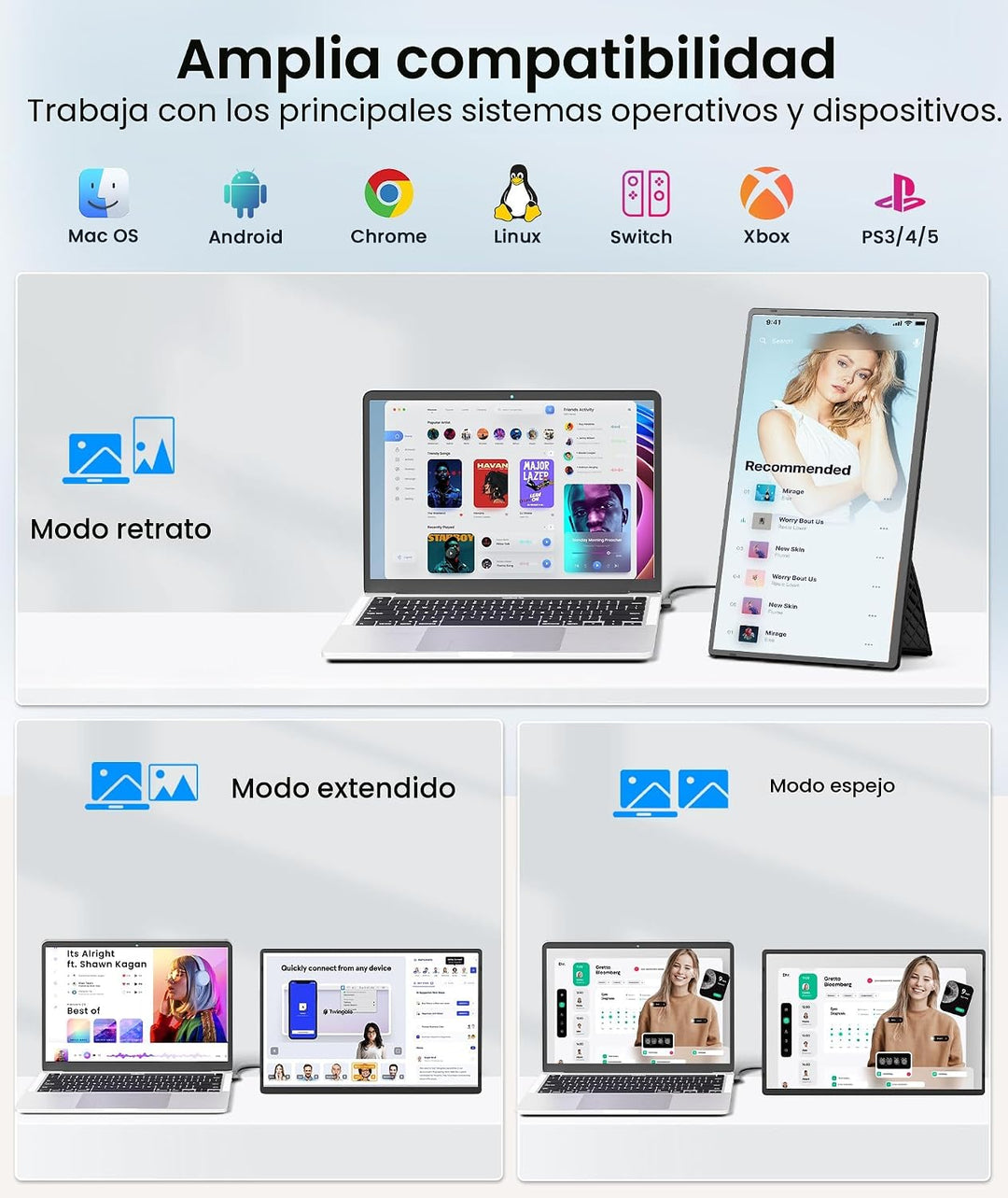 Orfibz Monitor portátil, extensor de pantalla para portátil FHD de...