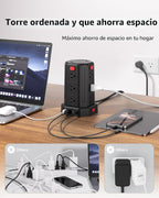 SMALLRT - Cable de extensión de 10 pies con 12 tomas de corriente alterna múltiples, 4 USB (1 USB C), estación de carga de escritorio SMALLRT para hogar, oficina, universidad, dormitorio esencial