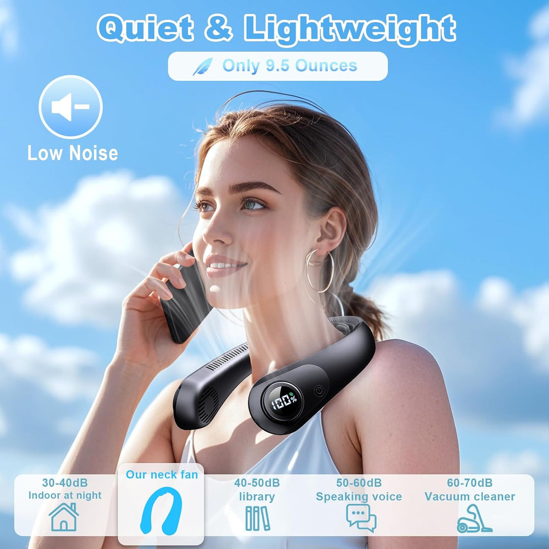 Ventilador de cuello portátil que sopla aire frío, pantalla LED, ve...