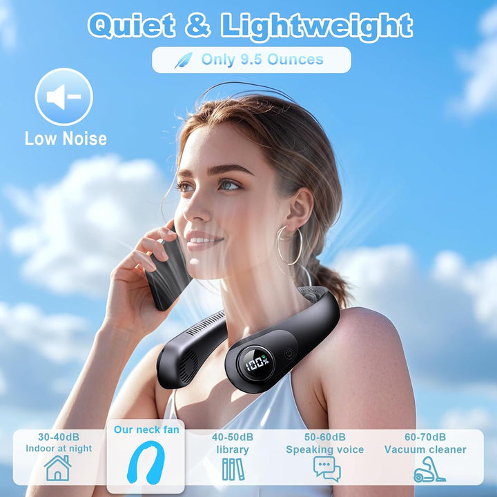 Ventilador de cuello portátil que sopla aire frío, pantalla LED, ve...