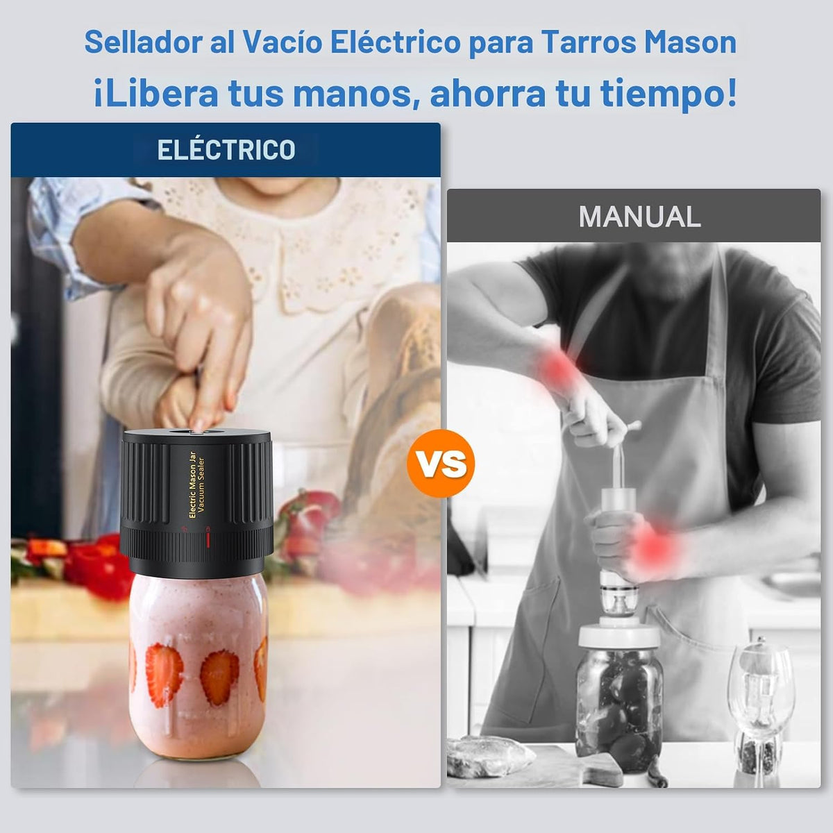 Kit de sellador al vacío eléctrico para tarros Mason con pausa automática de un solo toque